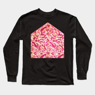 FLORENTINE RENAISSANCE FLOWERS Peacocks ,Butterflies.Red Floral Swirls, Leaves Long Sleeve T-Shirt